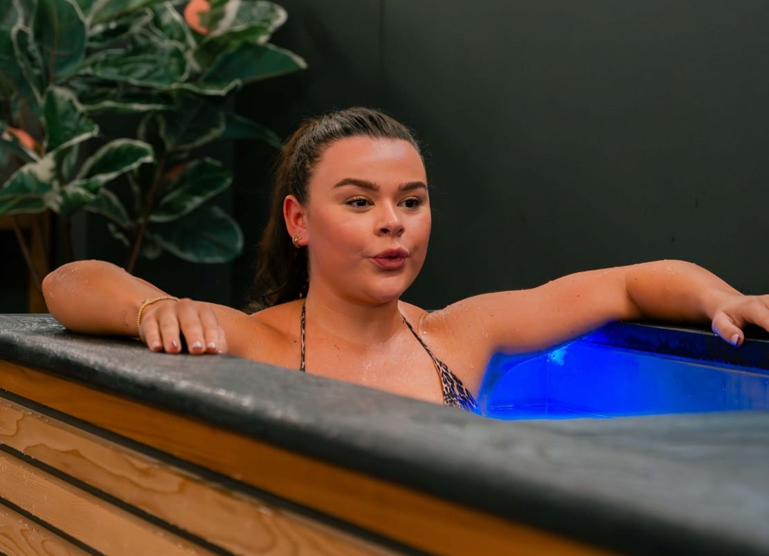 Girl in ice bath